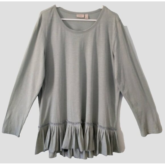 LOGO by Lori Goldstein Tops - LOGO by Lori Goldstein Tunic Relaxed Long Sleeve Pullover Cotton Pleated Hem- XL